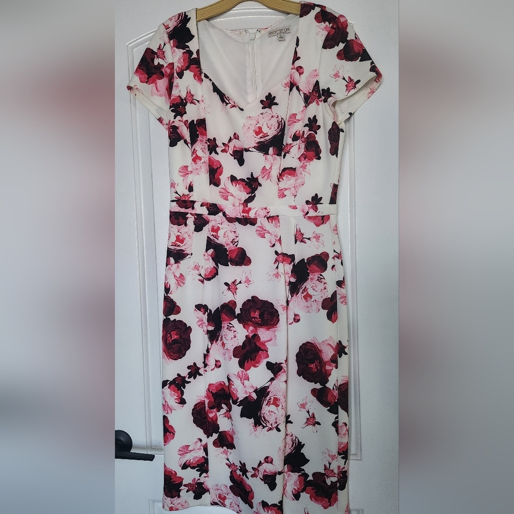 New York & Company Red and White Rose Floral Midi Dress